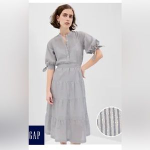 Gap popover metallic striped midi dress size M